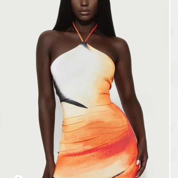 Orange Pink Asymmetrical Cut Out Bodycon SUNDress Nwt - Picture 1 of 6